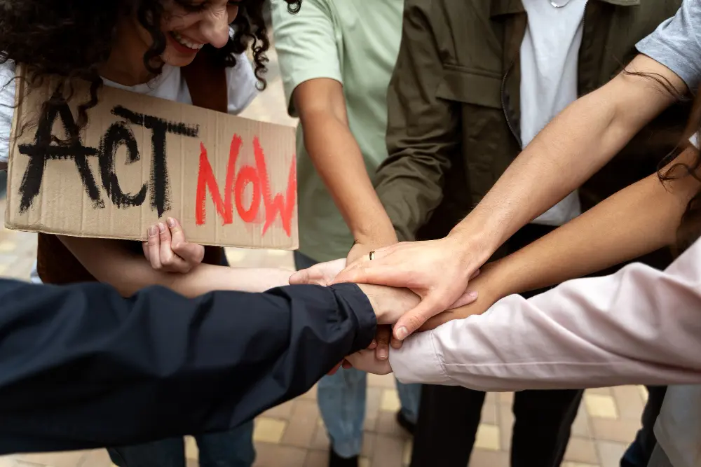 grupos de jovenes unidos en manifestacion politica