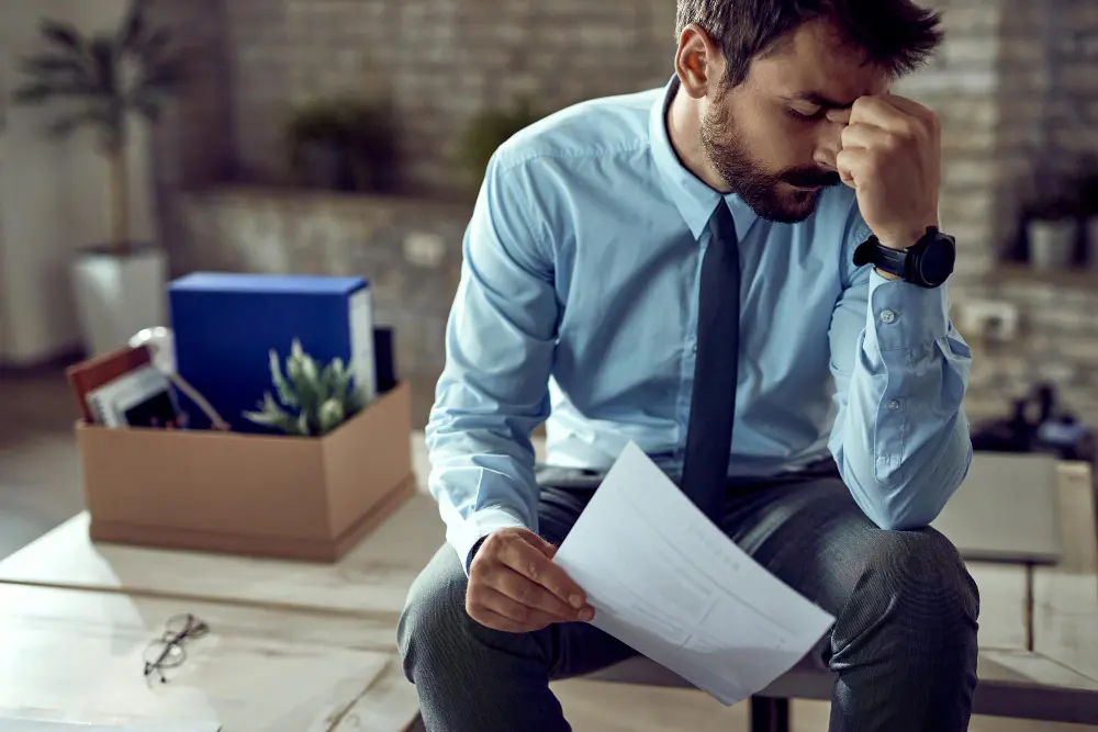 trabajador con ansiedad sentado oficina