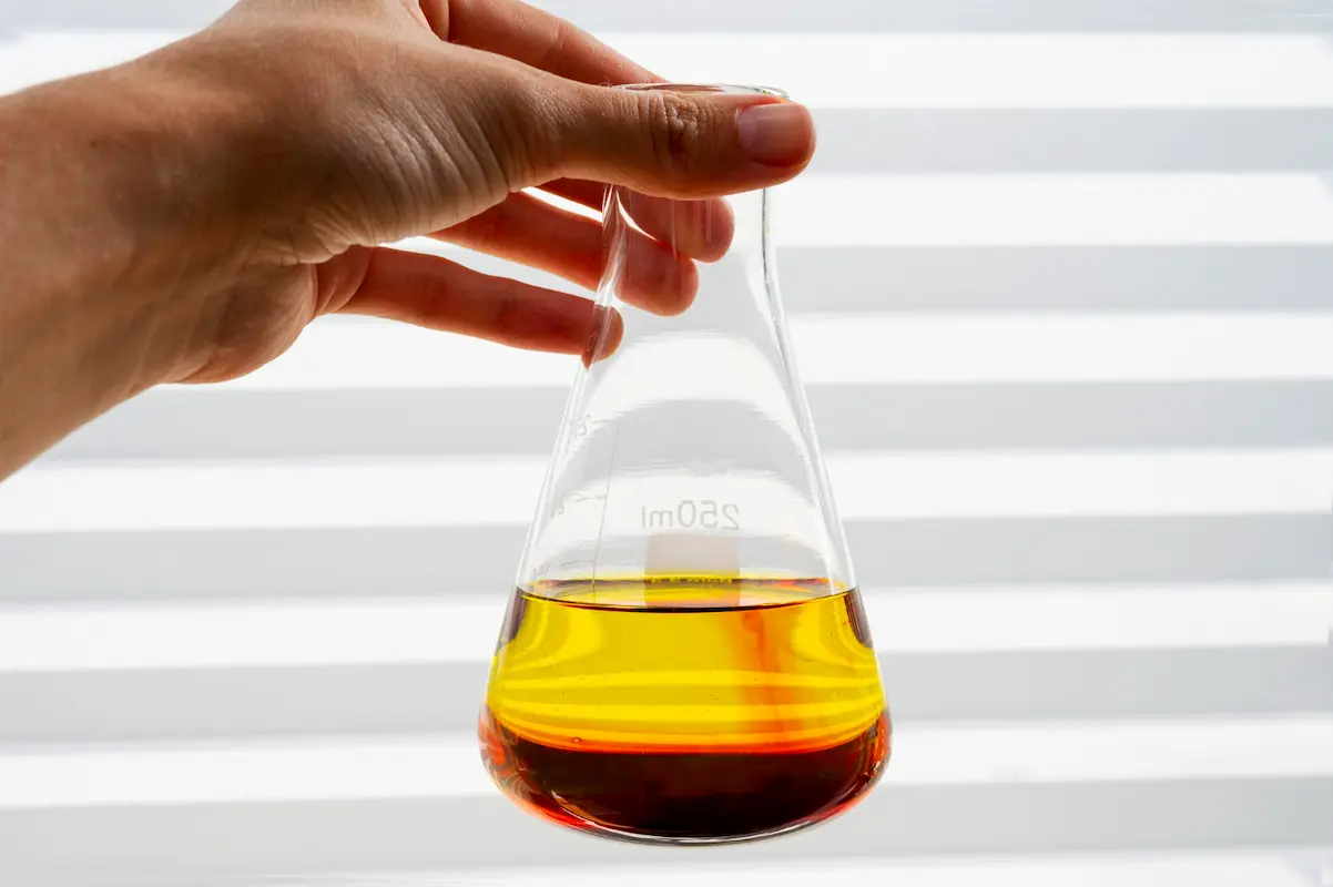 mano de investigador levanta aceite