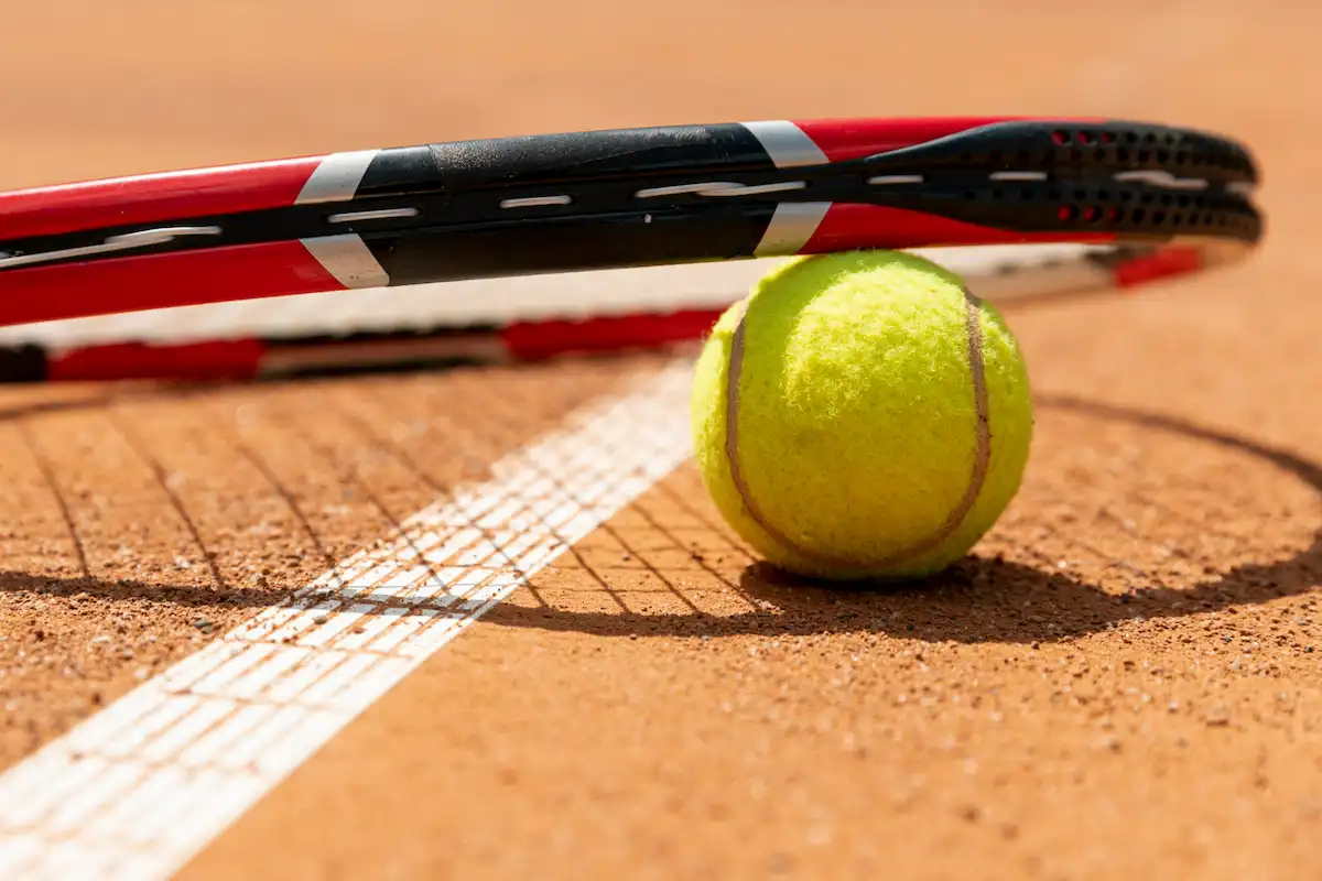 raqueta de tenis apoyada en bola