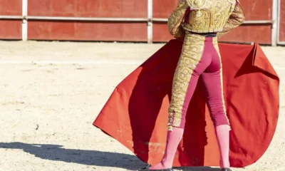 un torero espera al toro en la arena