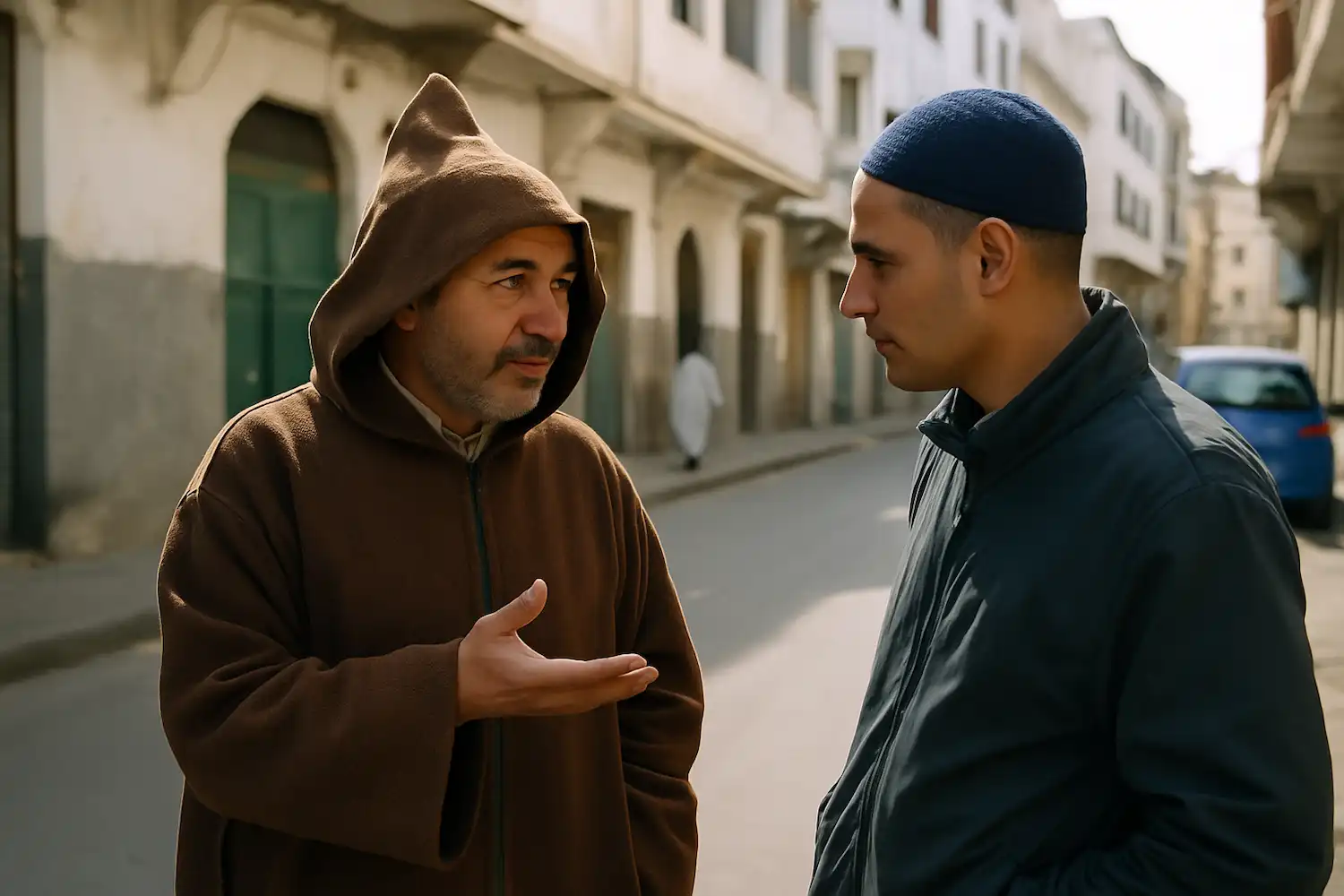 dos hombres marroqui hablan en rabat