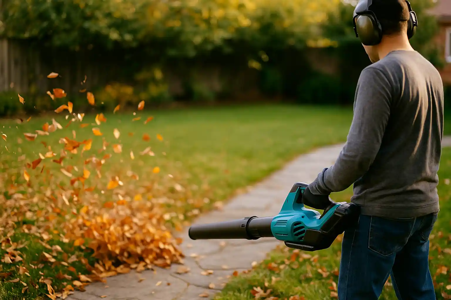 hombre usando un Leaf Blower Revolution