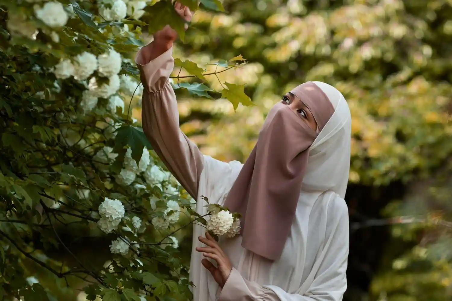 mujer con niqab entre arboles