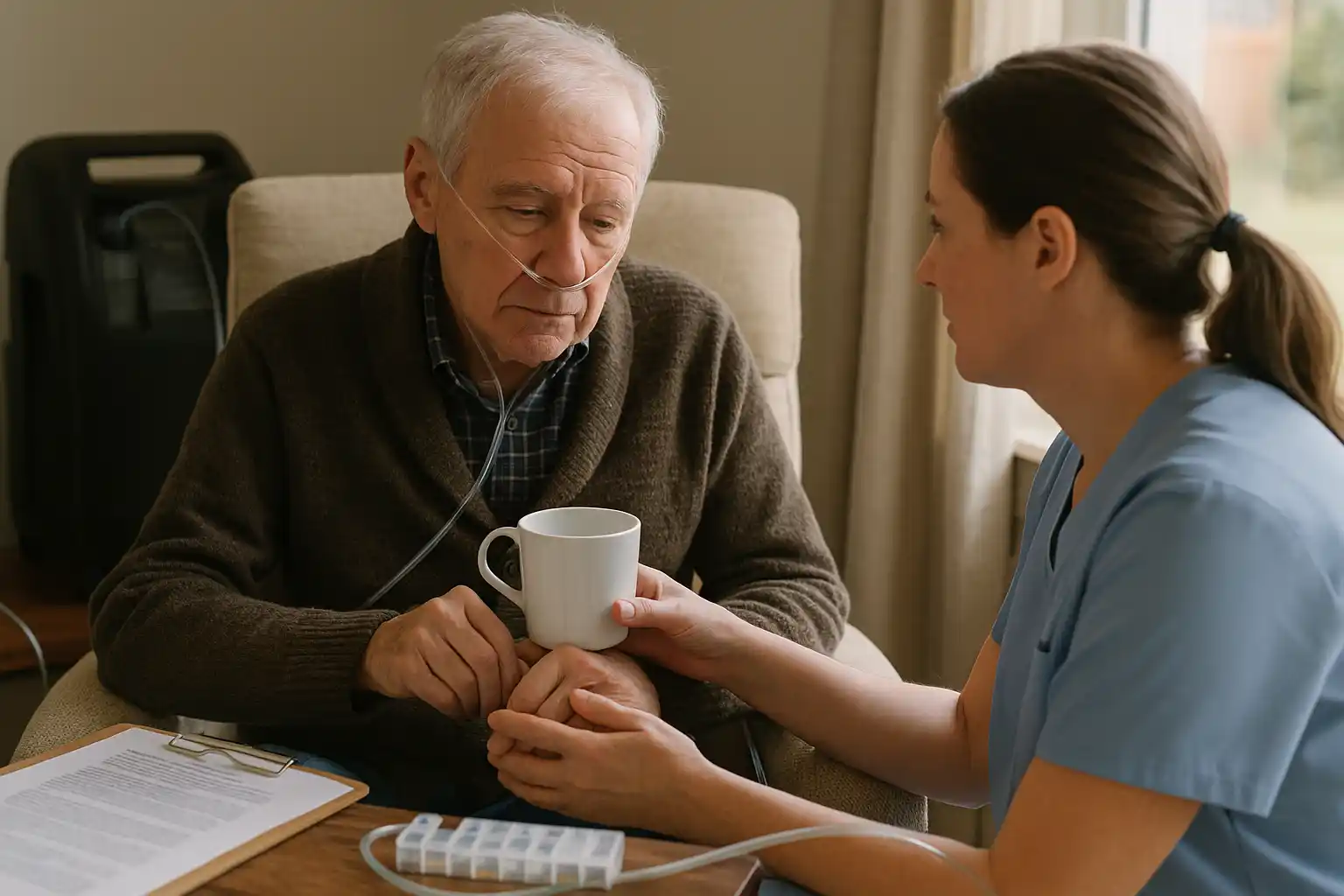 persona con parkinson con enfermera