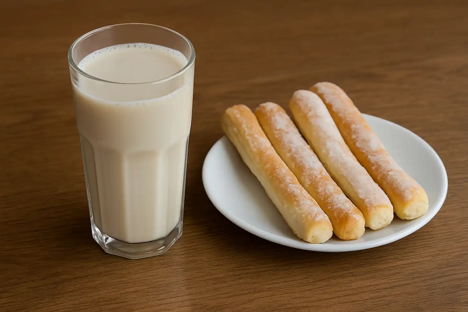 un vaso de horchata con fartons