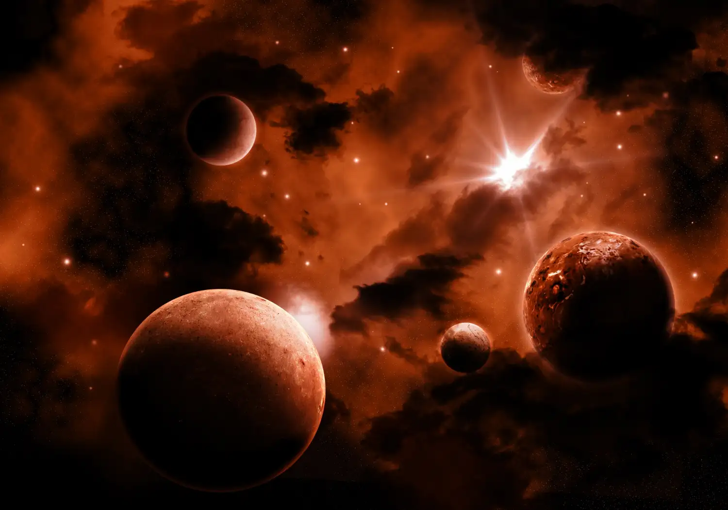 tres planetas en el espacio y una estrella