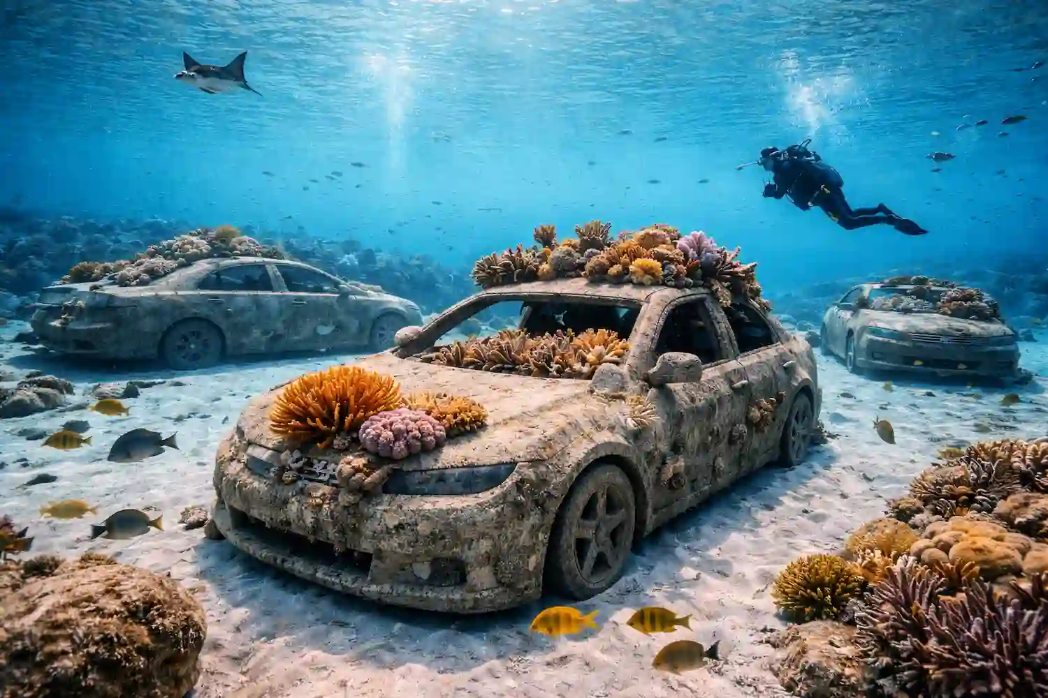 Miami hunde coches en el mar