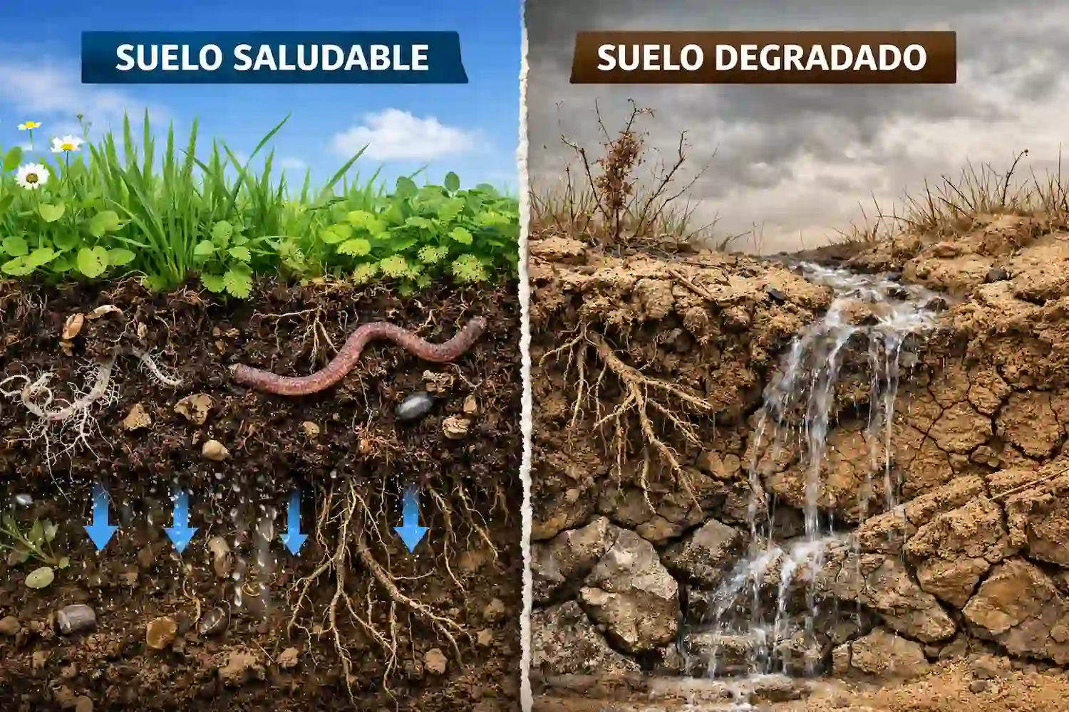 Suelo saludable y suelo degradado