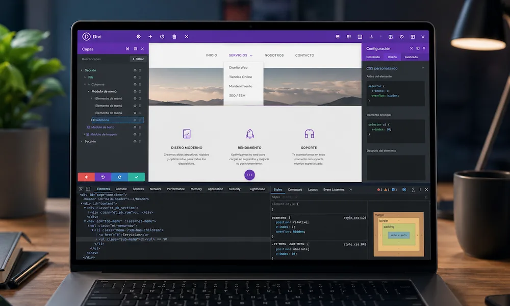 el submenu de divi