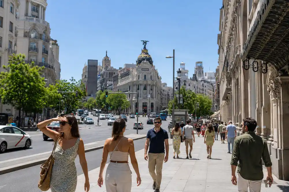 peatones en el calor de madrid