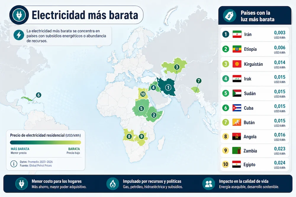 El mapa mundial de la electricidad más barata