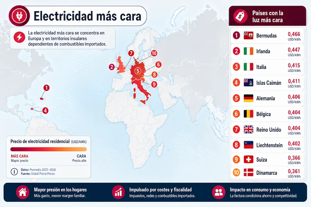El mapa mundial de la electricidad más cara