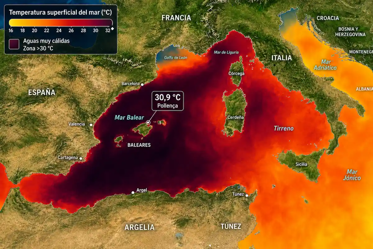 gran mancha de agua cálida en el Mediterráneo