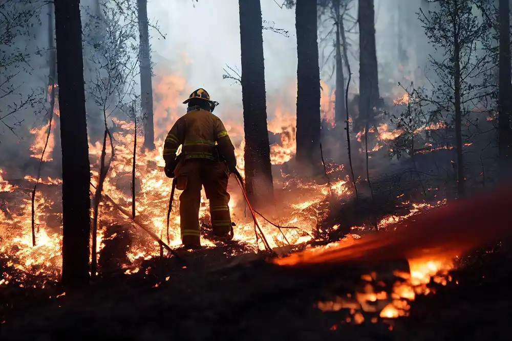 persona atrapada en un incendio forestal