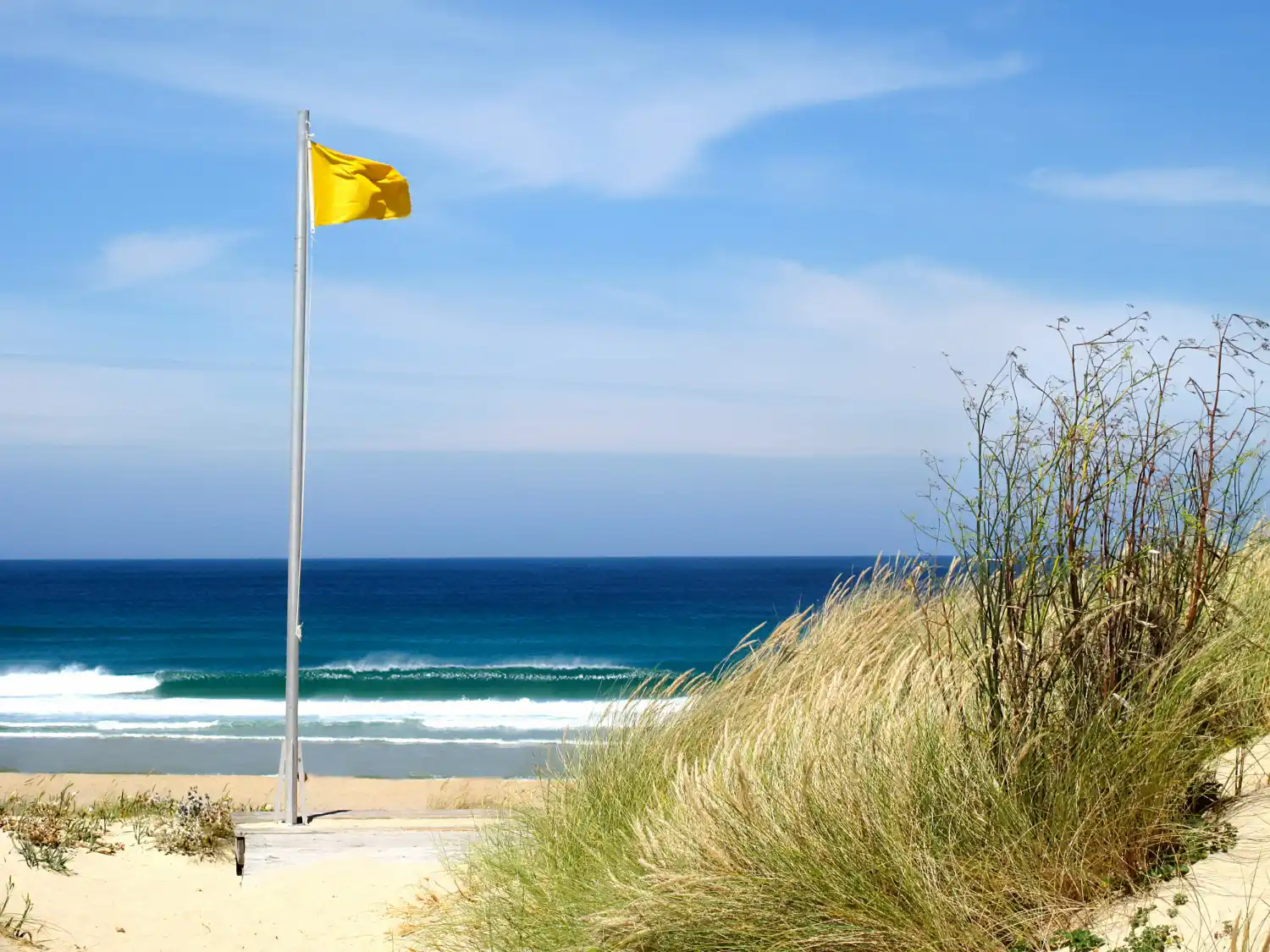 bandera amarilla en una playa