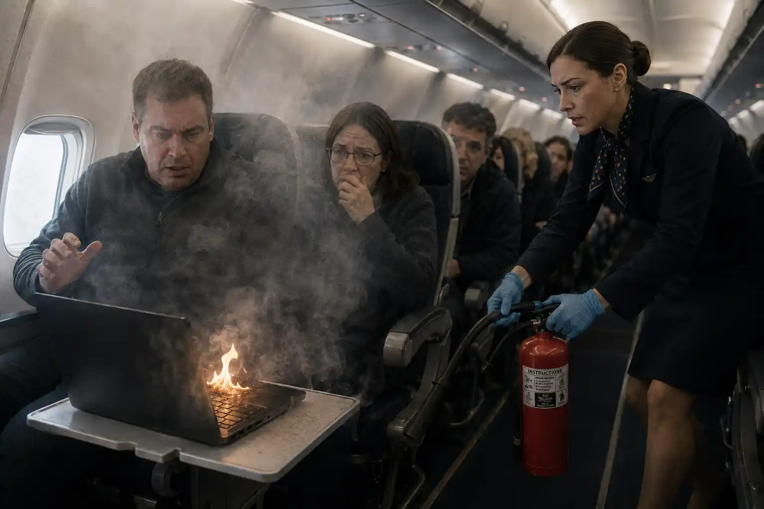 portátil pilla fuego dentro de un avión