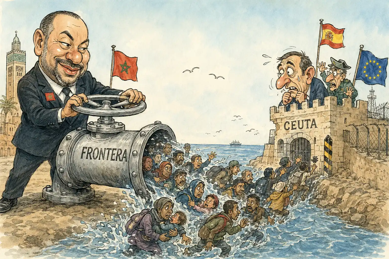 viñeta marruecos arma migracion