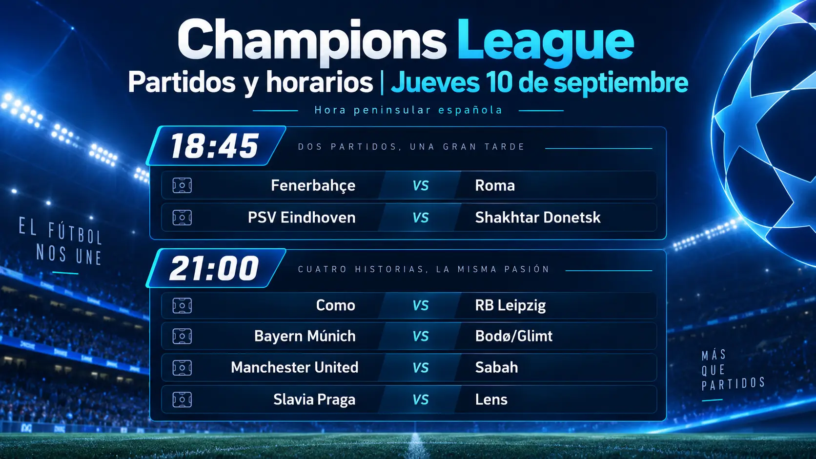 Champions se juegan hoy 10 de septiembre