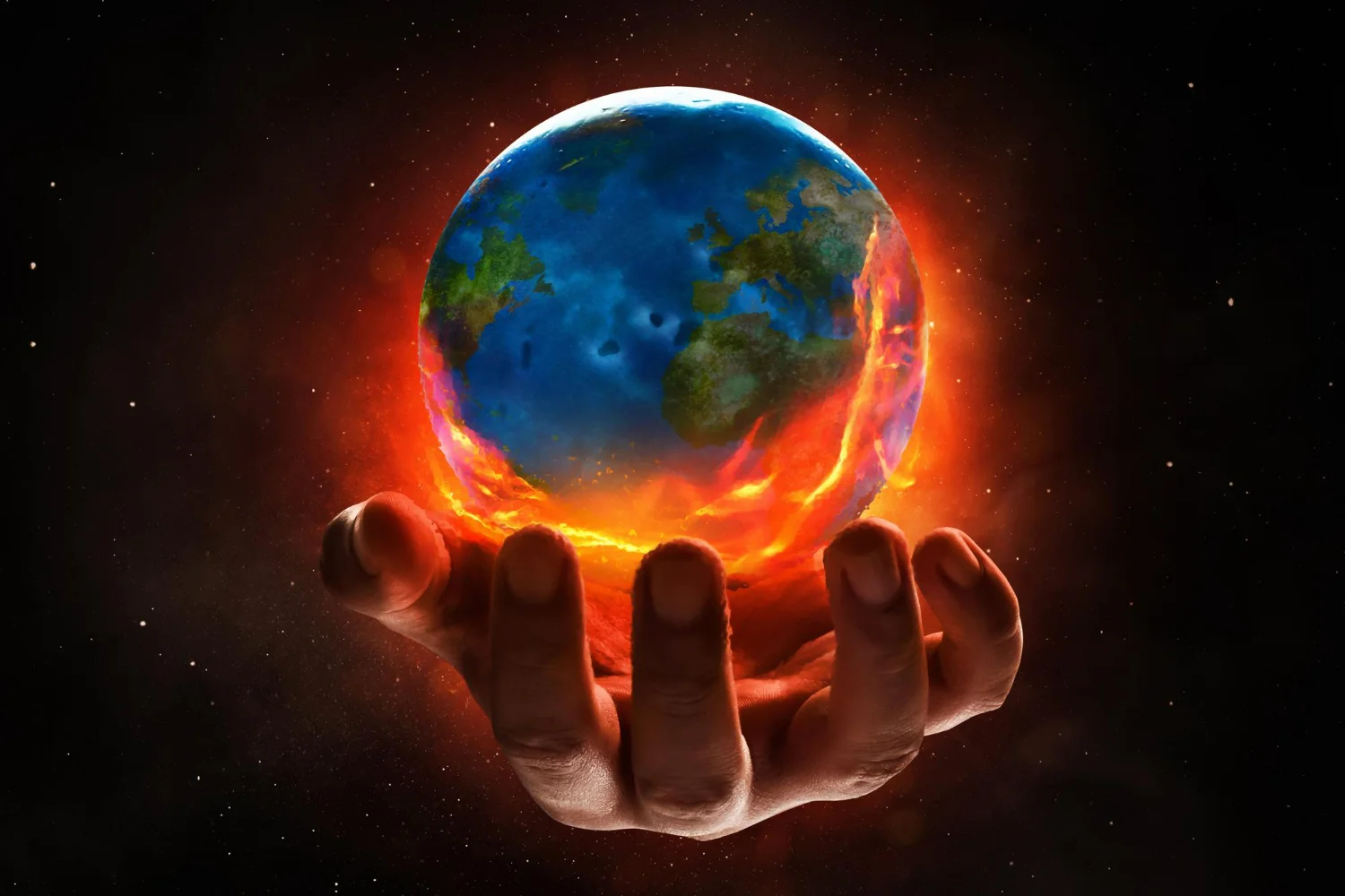 mano calienta planeta tierra