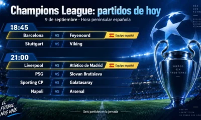 partidos de Champions hay hoy 9 de septiembre