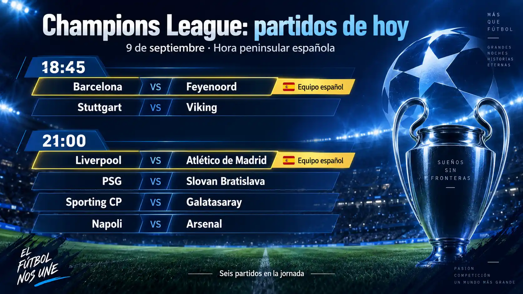 partidos de Champions hay hoy 9 de septiembre