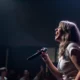 Cantante ante el micrófono durante una actuación, una escena que ilustra el debate sobre el playback en conciertos