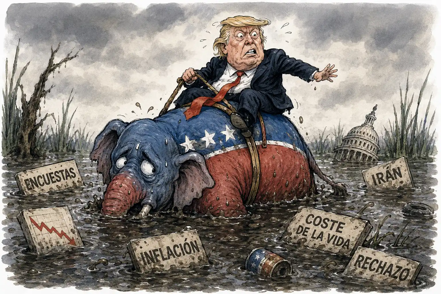 trump a lomos elefante republicano