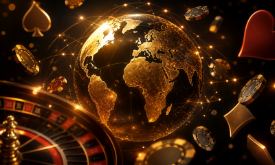 Globo dorado con fichas de casino y ruleta, casinos fuera de España