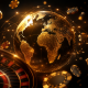 Globo dorado con fichas de casino y ruleta, casinos fuera de España