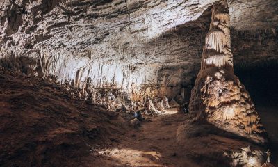 Interior de una cueva con estalactitas, similar a Cova Dones, usada como espacio ritual durante 24.000 años