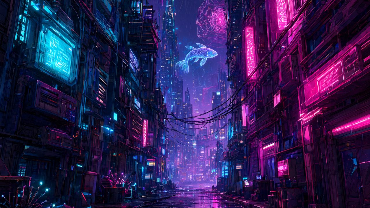 Las mejores builds de Cyberpunk 2077: ciudad futurista con neones bajo la lluvia