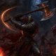 Las mejores builds de Diablo 4: guerrero con hacha luchando contra demonios en una catedral en ruinas