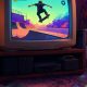 Salón retro de los años 2000 con televisor CRT encendido, consolas clásicas y mandos