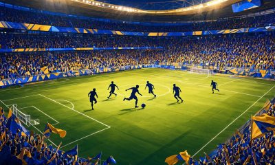 Estadio nocturno lleno de aficionados, mejores jugadores de EA Sports FC 27