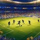 Estadio nocturno lleno de aficionados, mejores jugadores de EA Sports FC 27