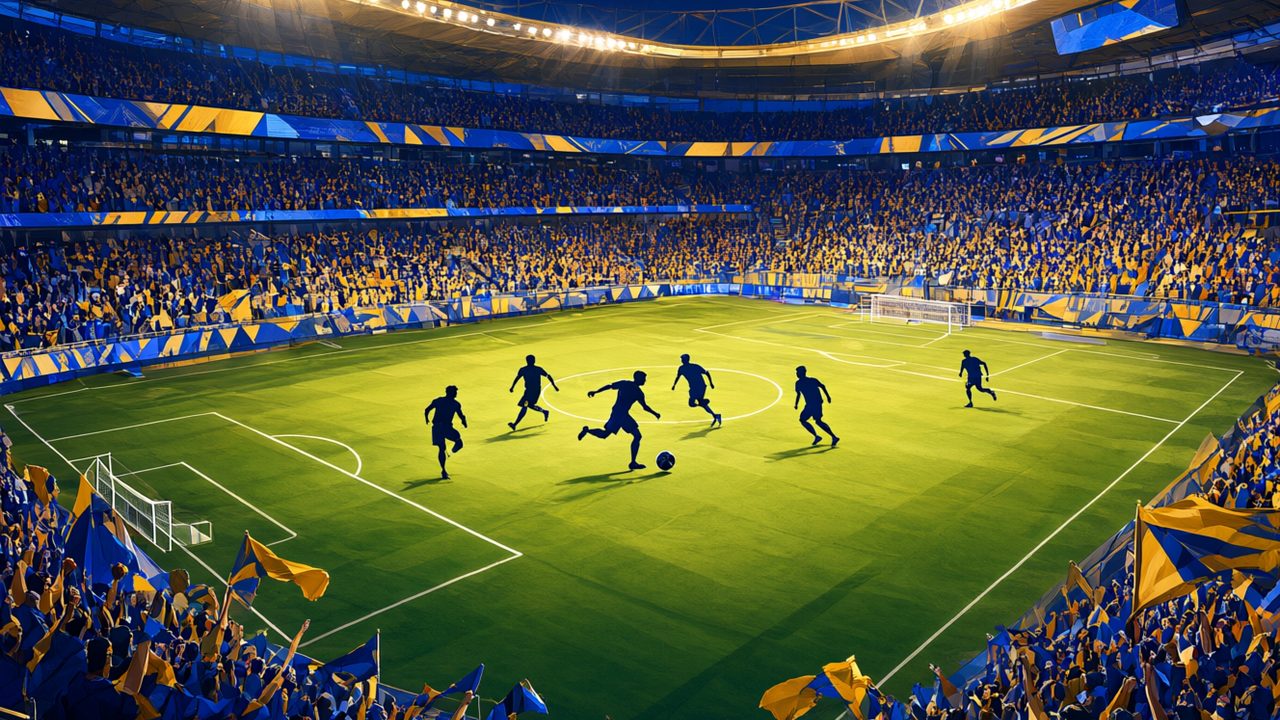 Estadio nocturno lleno de aficionados, mejores jugadores de EA Sports FC 27