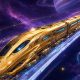 Tren espacial dorado entre nebulosas, ilustración de la tier list de Honkai Star Rail