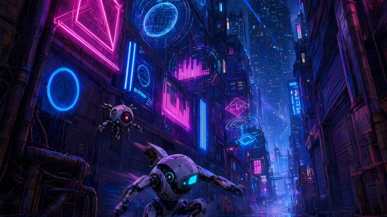Callejón urbano futurista con neones, ilustración de la tier list de Zenless Zone Zero