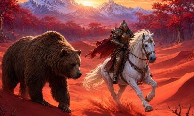 Monturas y mascotas de Crimson Desert: caballo legendario blanco en un desierto carmesí