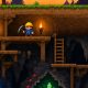 Mundo subterráneo 2D con cuevas, cristales y un aventurero con pico, ilustración sandbox