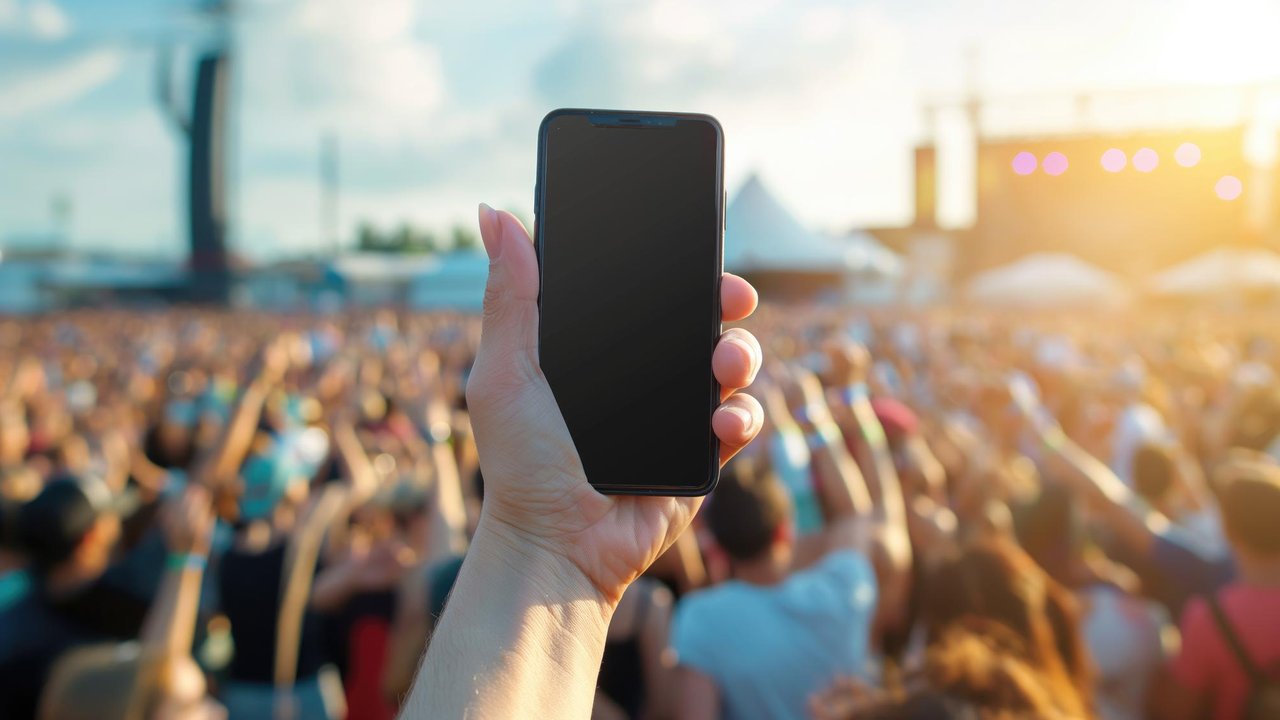 Multitud entusiasta en un concierto con móviles en alto