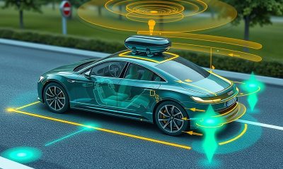 Coche autónomo con sensores circulando por una ciudad, como los robotaxis que probará Madrid