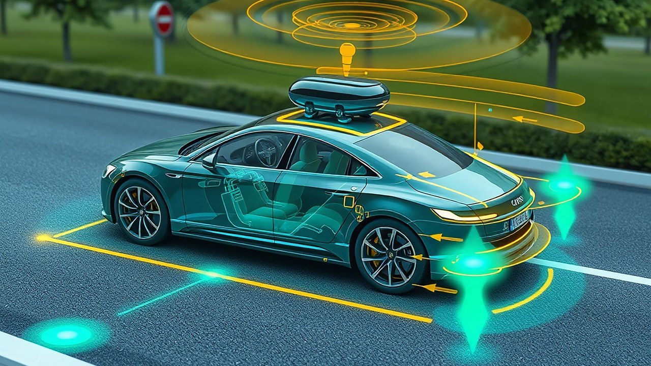 Coche autónomo con sensores circulando por una ciudad, como los robotaxis que probará Madrid